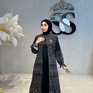 2614 ABAYA MEWAH SS MOTIF ETNIK 2 IN 1 WARNA HITAM