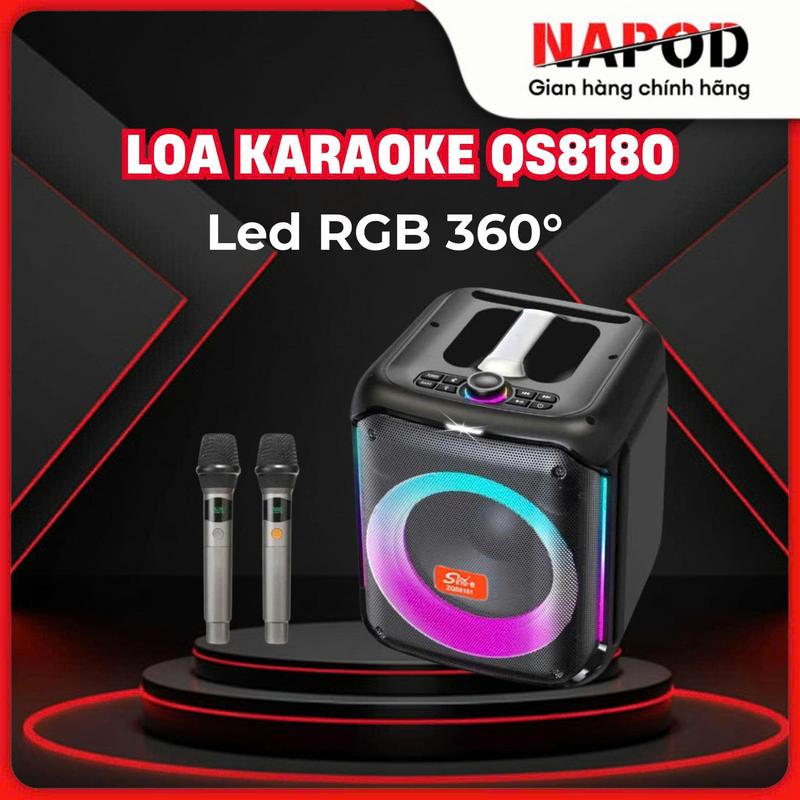   DCK - NAPOD  Loa Karaoke xách tay QS8180 Âm Thanh chuyên nghiệp Bass 20cm công suất lớn - 2mic UHF 