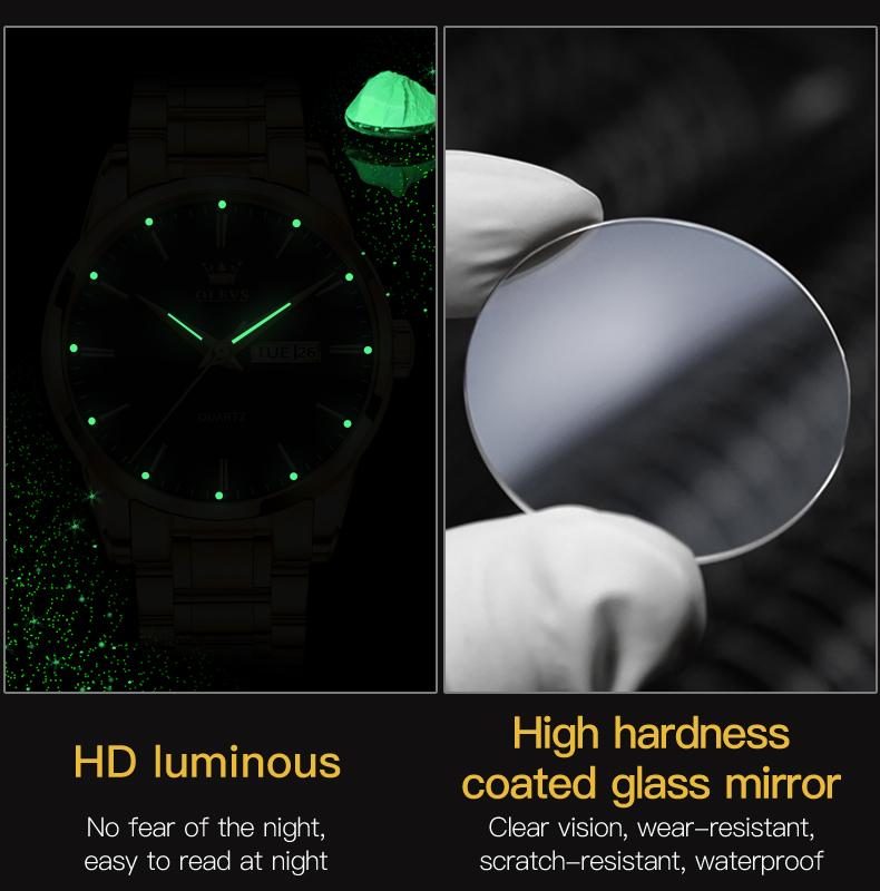 Product Introduction of 【1-year warranty】OLEVS Đồng hồ nam chính hãng thạch anh  dây thép không gỉ dạ quang chống nước 6898G Watch Đeo Tay 2