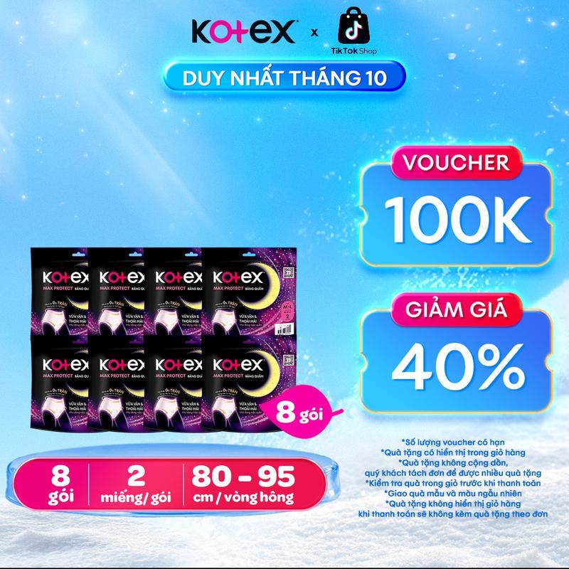 [Độc Quyền Giá] 16 miếng băng vệ sinh quần Kotex cỡ M/L 2 miếng/gói, chống tràn, thấm hút tốt, thoáng khí, không lộ viền, siêu mỏng, phù hợp sử dụng ngày và đêm, dành cho phụ nữ mang thai và sau sinh, miễn phí vận chuyển, bvs chính hãng, tampon