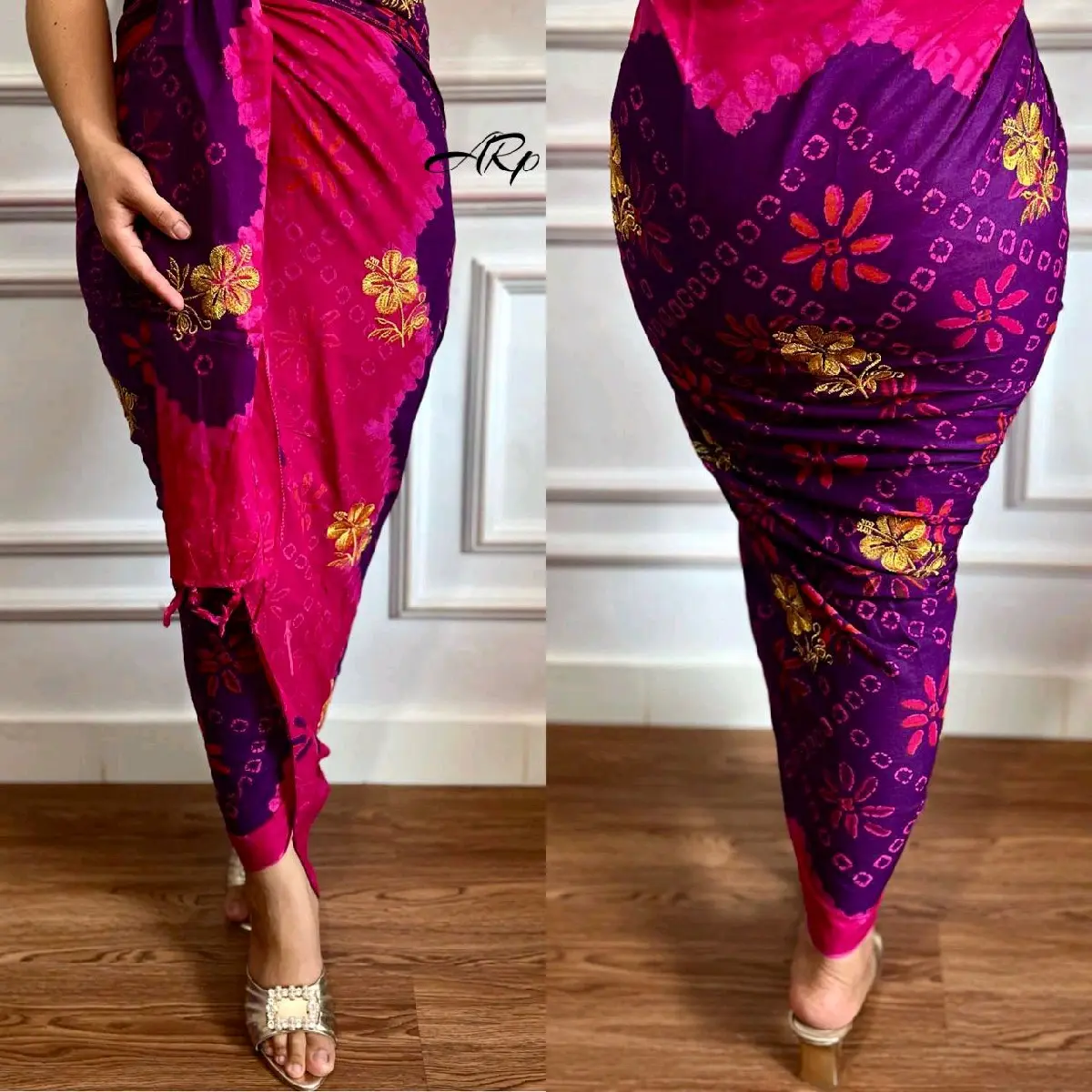Kamen Lembaran Katun Jumputan   Pucuk Emas+ Selendang Kain Batik Motif