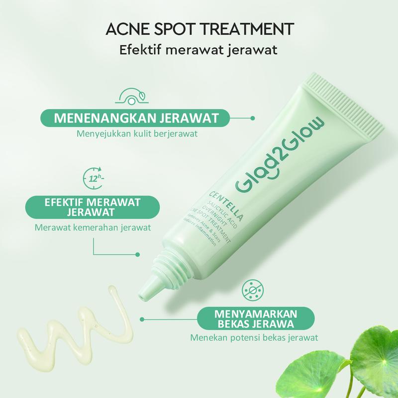Glad2Glow Centella Salicylic Acid Overnight Acne Spot Treatment 5g | Totol Jerawat Salep Jerawat Acne Gel Anti Acne Cream 1
