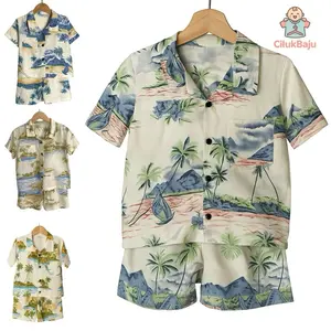 CILUKBAJU - SETELAN KEMEJA ANAK MOTIF GUNUNG AGUNG / FASHION ANAK KEMEJA RAYON PANTAI BALI KEKINIAN
