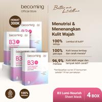 Gambar 【4 BOX CUMA 300K】 becoming B3 Sheet Mask 2% Niacinamide & Alpha Arbutin | Bundle Isi 4 box | Masker Wajah | Cairan Essence Sheet Mask | Face Mask | Facial Mask untuk Mencerahkan Muka | Glowing | Kulit Wajah Bercahaya | Menutrisi | Menenangkan | - Lumi-Hydra 4 box dari becoming Indonesia Kab. Tangerang 3 Tokopedia