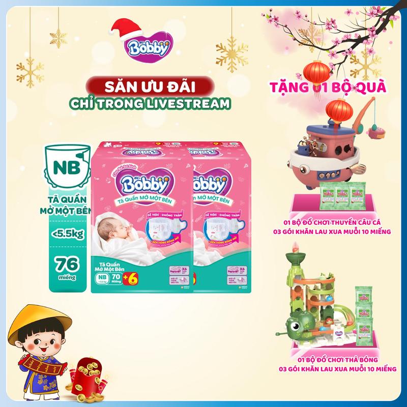KOL COMBO 2-TẶNG QUÀ Bobby Tã bỉm quần Mở Một Bên size NB70+6 S80 S-M 62 miếng