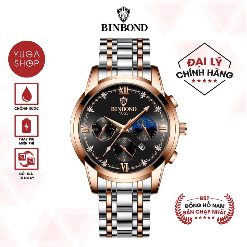 Đồng Hồ Nam BINBOND I23 Thép Không Gỉ Chạy 3 Kim Có Lịch Ngày, TTẶNG FULL BOX HỘP CHÍNH HÃNG, DỤNG CỤ THÁO DÂY, PIN ĐỒNG HỒ DỰ PHÒNG ( SỐ LƯỢNG QUÀ TẶNG CÓ HẠN )