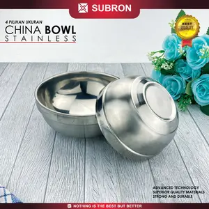SUBRON China Bowl 11.5cm 14cm Mangkuk Stainless Double Layer Anti Panas Mangkok Makanan Saji Steel