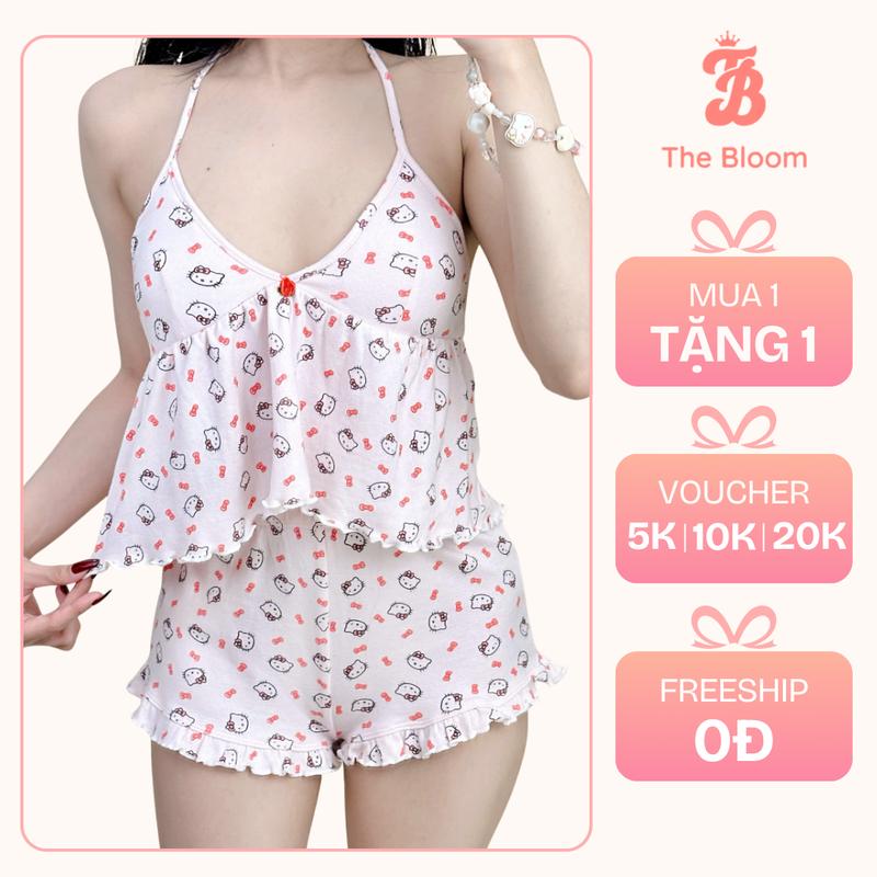 THE BLOOM  CÓ MÚT  Set Bộ Đồ Ngủ Nữ Babydoll Cổ Yếm Có Sẵn Mút Mềm Và Quần Đùi Ngắn Viền Bèo Chất Gân Cotton Mềm Mịn Bộ Đồ Ngủ Nữ Mùa Hè - SE059 đồ  ngủ  set  nữ  xesy 