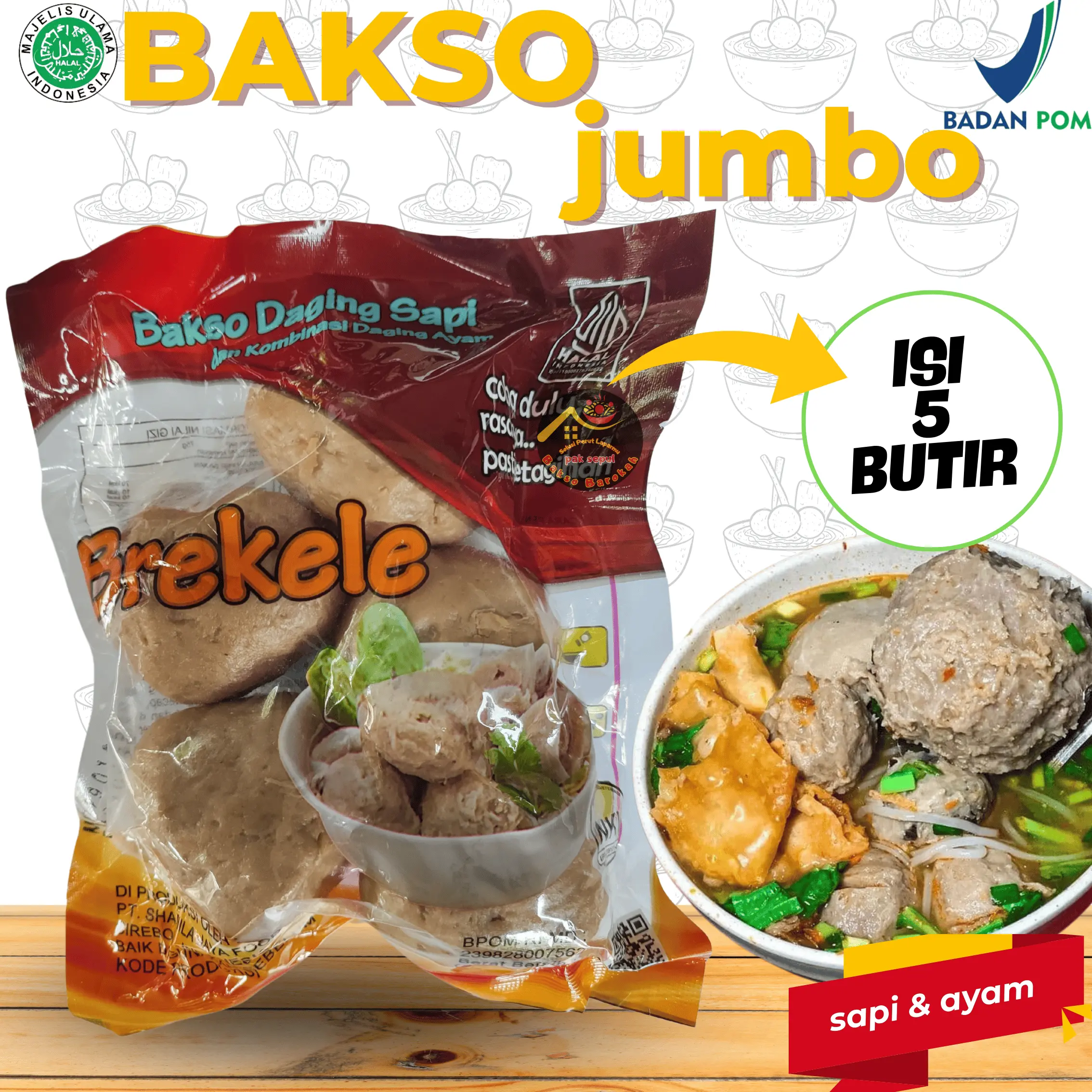 Bakso Shahila Brekele Jumbo Isi 5 Sapi dan Ayam - Makanan Beku - Food, Frozen Instan Makanan Baso Odeng Aci