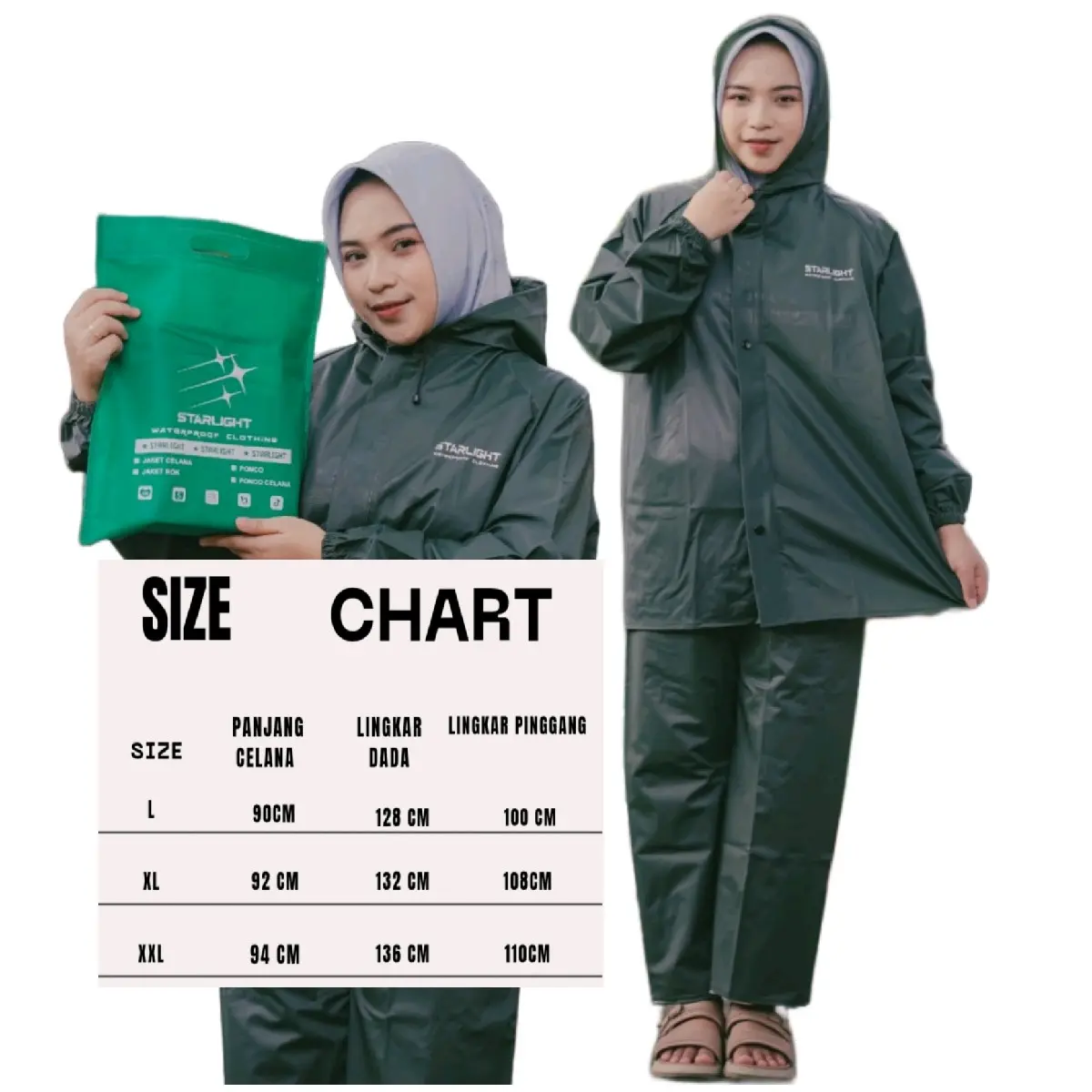 Jas Hujan Dewasa Tebal PVC Karet Baju dan Celana Pria Wanita Starlight Original Setelan