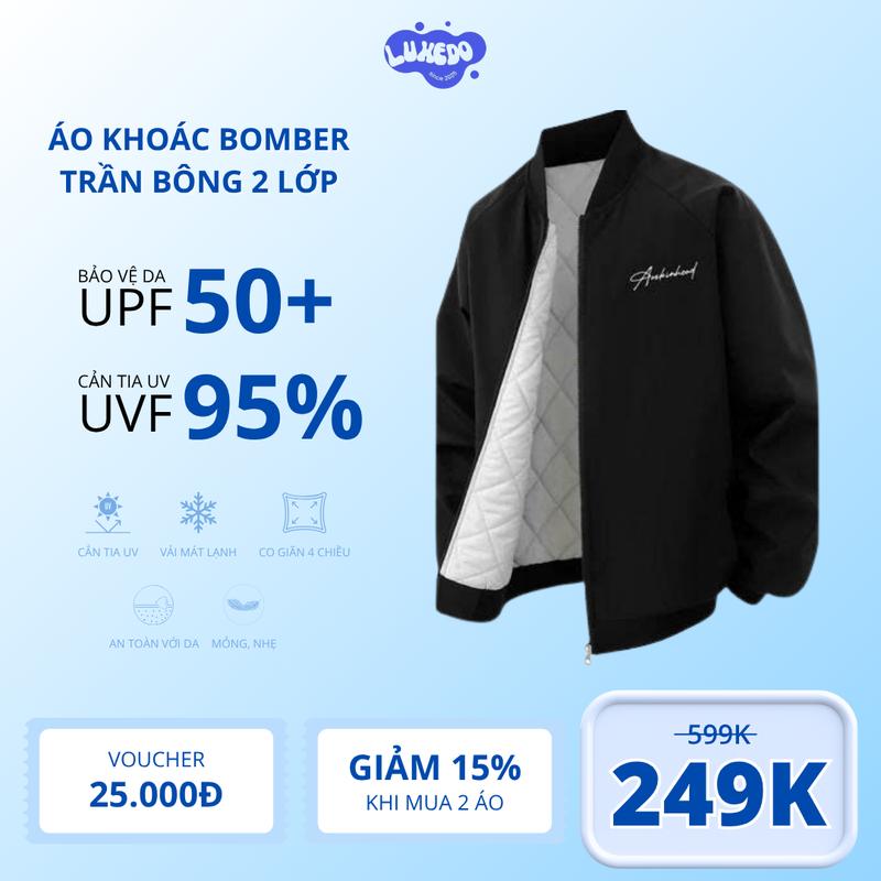 LUXEDO Mở bán Áo khoác bomber dù 2 lớp trần bông bên trong trượt nước cản gió chống nắng unisex nam nữ
