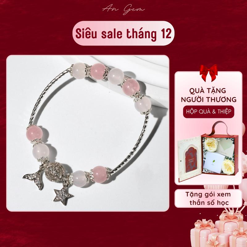 Vòng tay đá An Gem hồng mix trắng full charm lắc tay nữ đá tự nhiên phụ kiện đeo tay tinh tế quà tặng sinh nhật giáng sinh Noel Tết Valentine TẶNG GÓI XEM THẦN SỐ HỌC