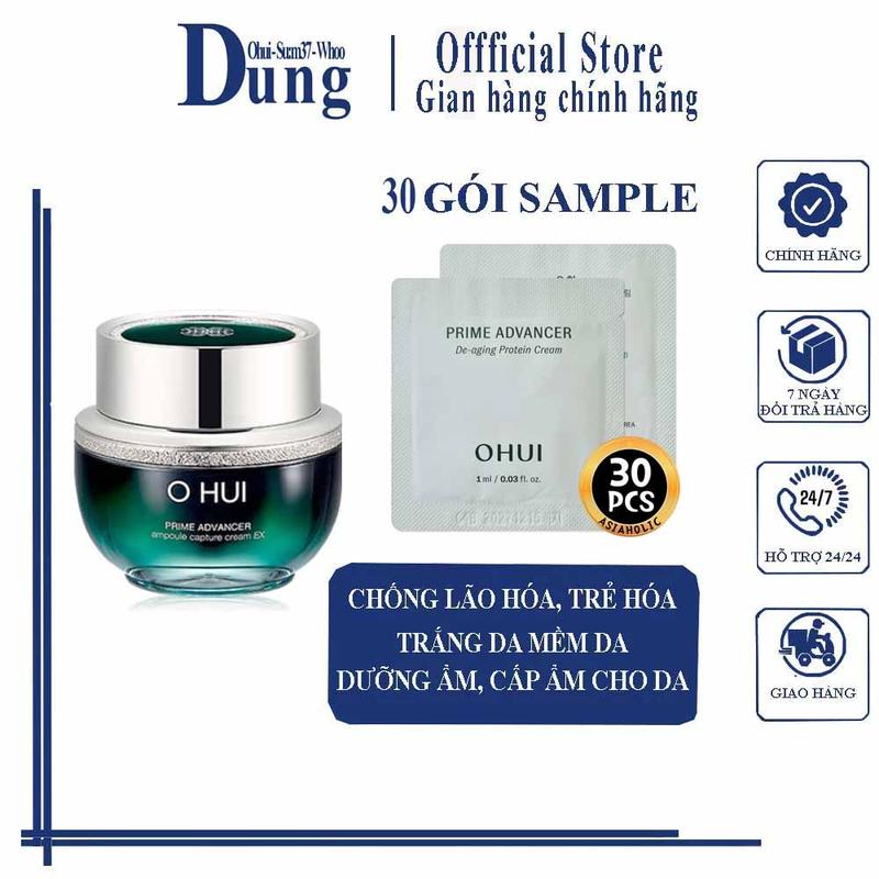 Combo 30 Gói Kem Dưỡng Ngăn Ngừa Lão Hóa Xóa Mờ Nếp Nhăn O.h.u.i Prime Advancer Ampoule Capture Cream 1ml x30