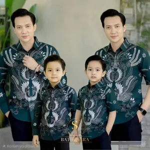 EMERALD GREEN KEMEJA PRIA BATIK COUPLE AYAH ANAK LAKI LAKI LENGAN PANJANG DAN PENDEK MOTIF GARUDA
