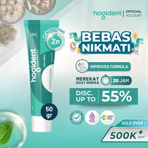 Hogident Lem Perekat Gigi Palsu 50gram Minty Fresh Kuat 20 Jam Bebas Zinc Halal Perawatan Harian Extra Hemat