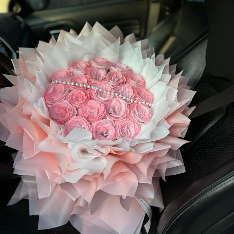 Bó 20 bông hoa nhũ tròn công chúa giấy làm quà tặng, decor phòng sáp
