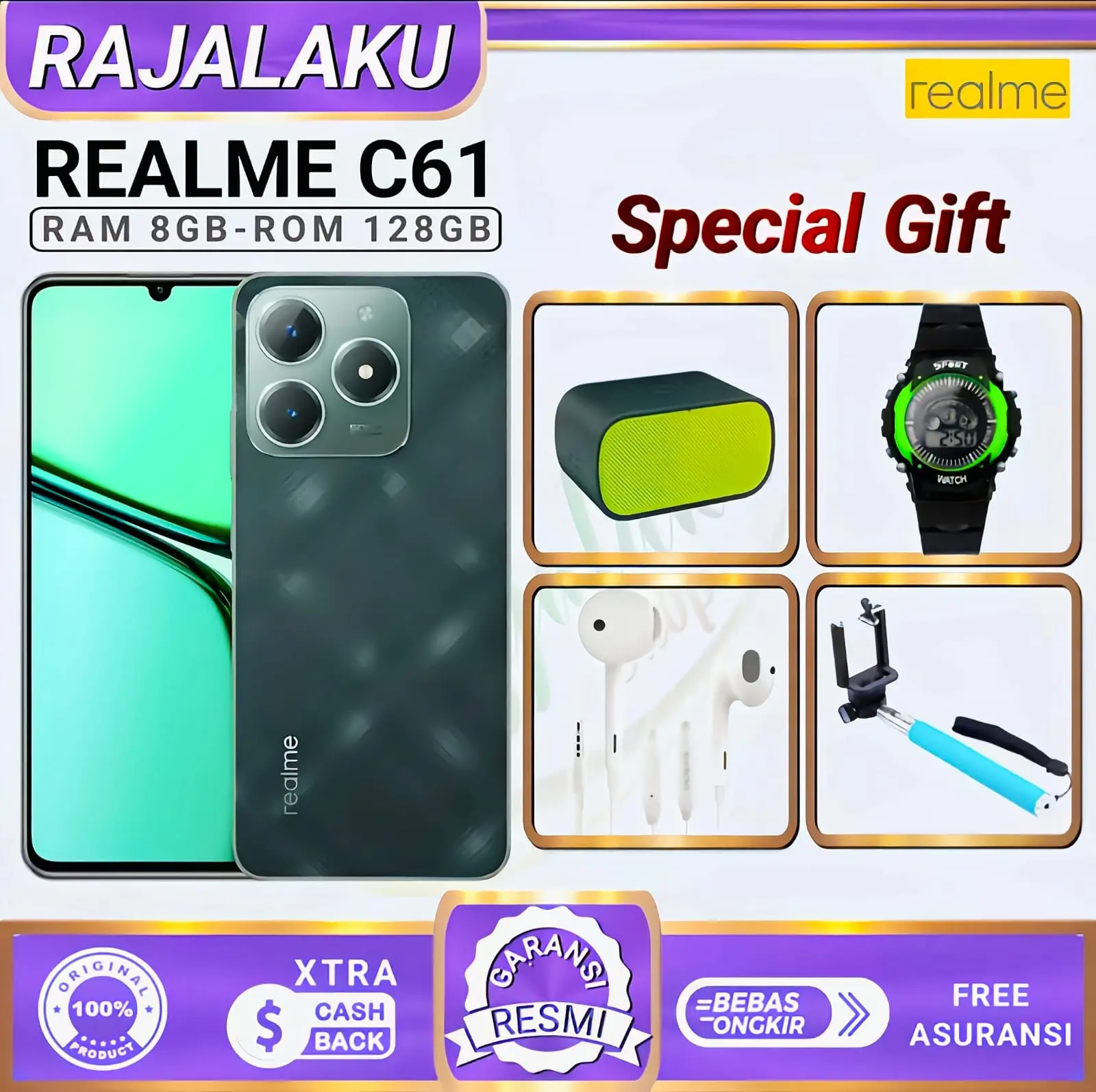 REALME C61 RAM 8GB ROM 128GB GARANSI RESMI INDONESIA