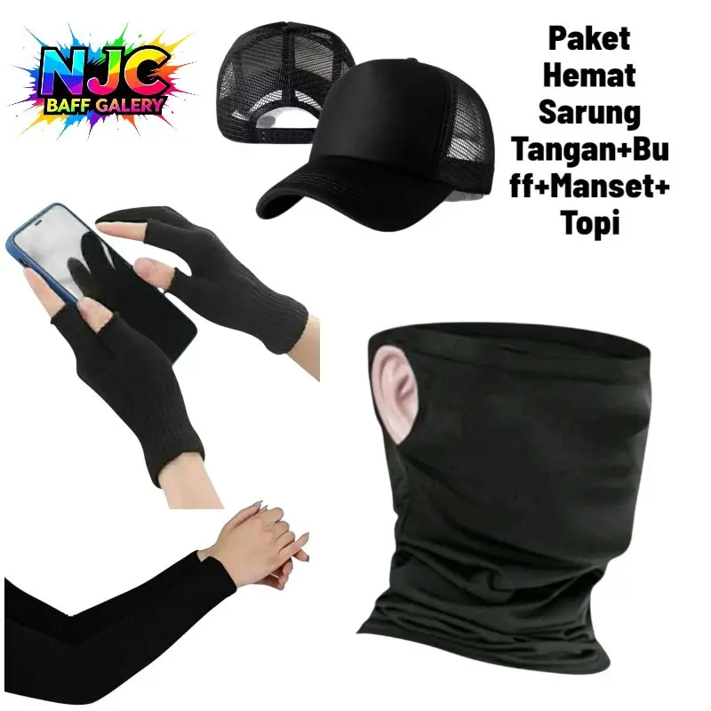 4 In 1 Masker Buff Kuping + Sarung Tangan Tangan ( Rajut )+Manset Tangan dan Topi Jaring Pria wanita