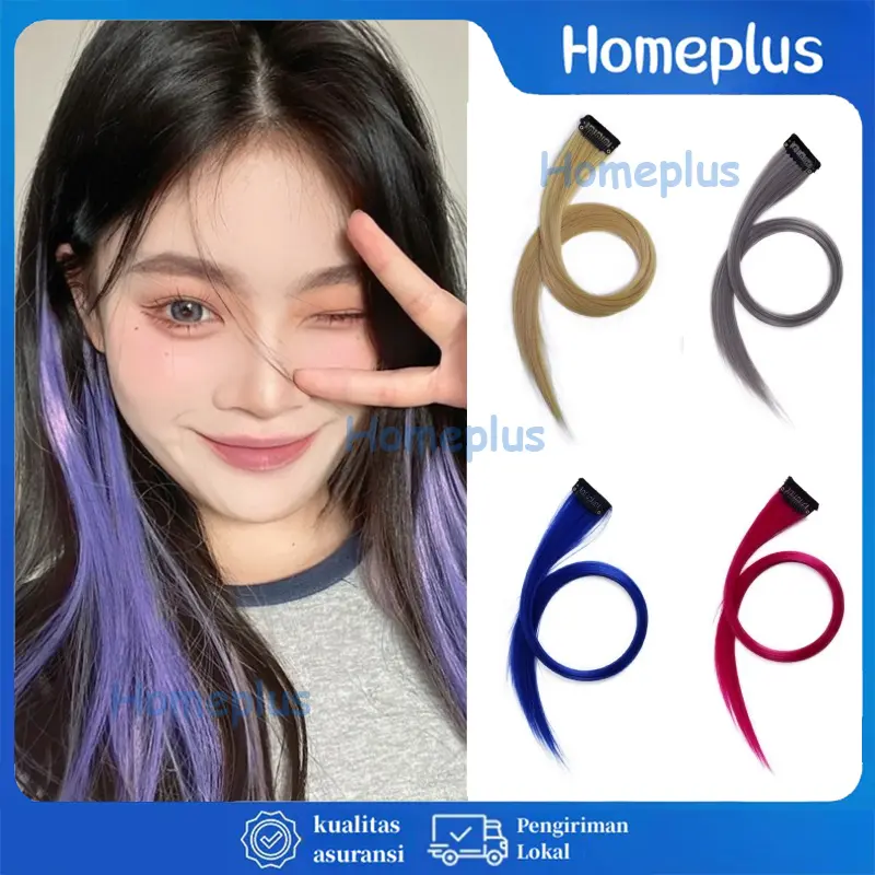 HomePlus Jepit palsu Colourful Extention Wig Wanita Jepit Tambalan Lurus Hair Potongan Wig Rambut Berwarna Rambut Tiruan Diputihkan Dan Diwarnai Wig