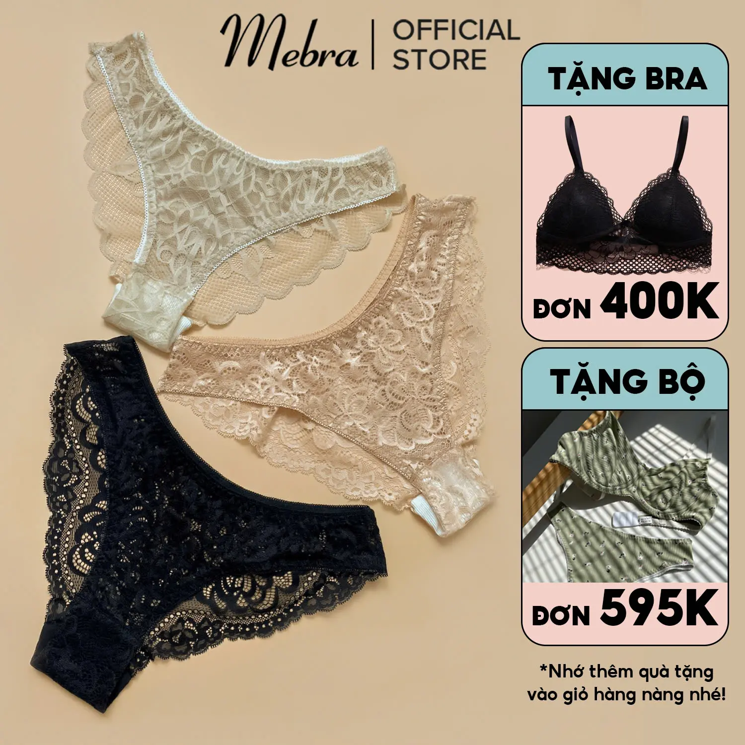 Combo 3 và combo 5 quần lót ren cánh tiên không viền hông Mebra - màu ngẫu nhiên Nữ Women