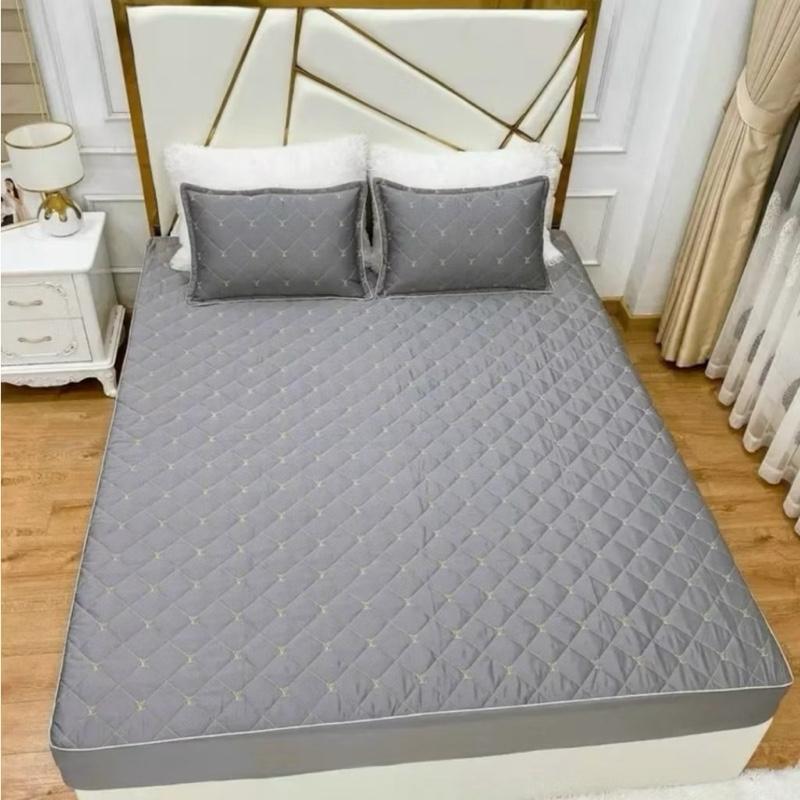 Bộ 3 món ga giường trần bông phi lụa đủ kích thước, ga bọc đệm (5-12cm) mềm mại