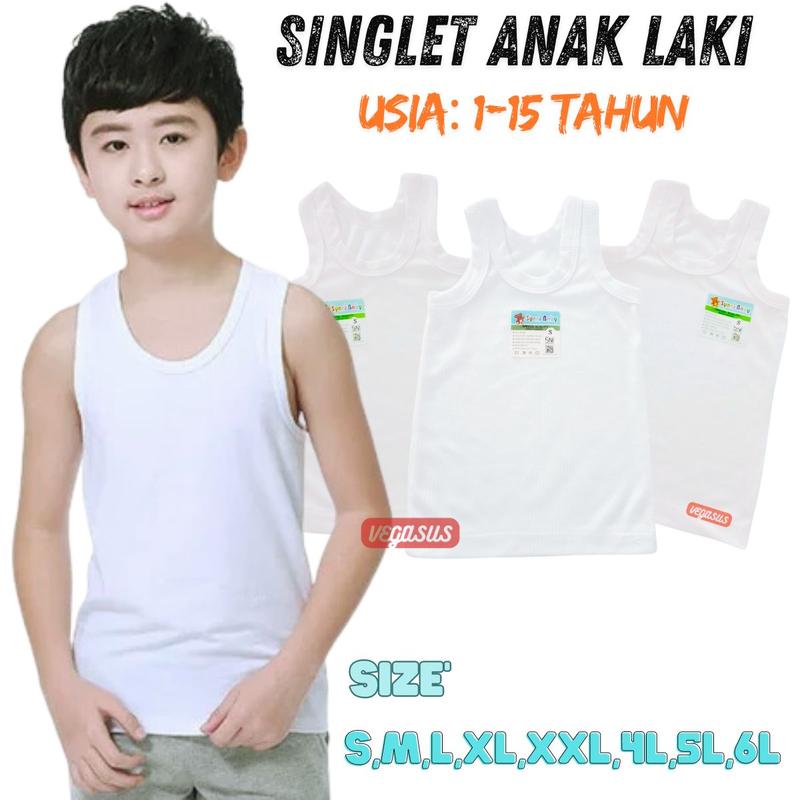 Product Introduction of 6Pcs Singlet Kaos Dalam Anak Laki Usia 1-15Tahun-Kutang Syani S,M,L,XL,3L,4l,5L,6L Katun Bayi Perempuan Cewek 1