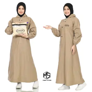 Jas Hujan Gamis Wanita Muslimah Kain Tebal, Elastis Anti Rembes