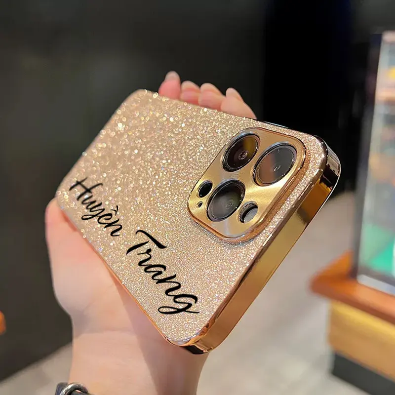 ốp điện thoại thiết kế tên sáng bóng, mạ điện, cho iphone 14 pro max 13 12 11 pro max, mới