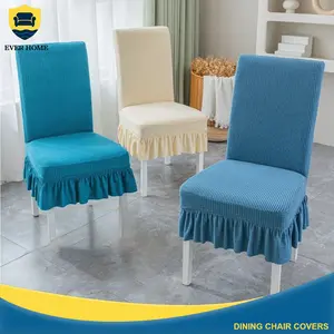 EVER HOME Sarung Kursi Makan Elastis dengan Pinggiran Ruffle Cocok untuk Restoran Ballroom Tahan Noda Mudah Digunakan