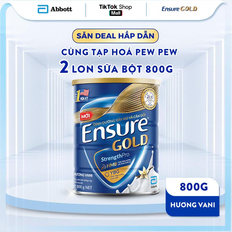 [DEAL TẠP HOÁ PEW PEW] COMBO 2 LON SỮA ENSURE GOLD DẠNG BỘT HƯƠNG VANI 800G