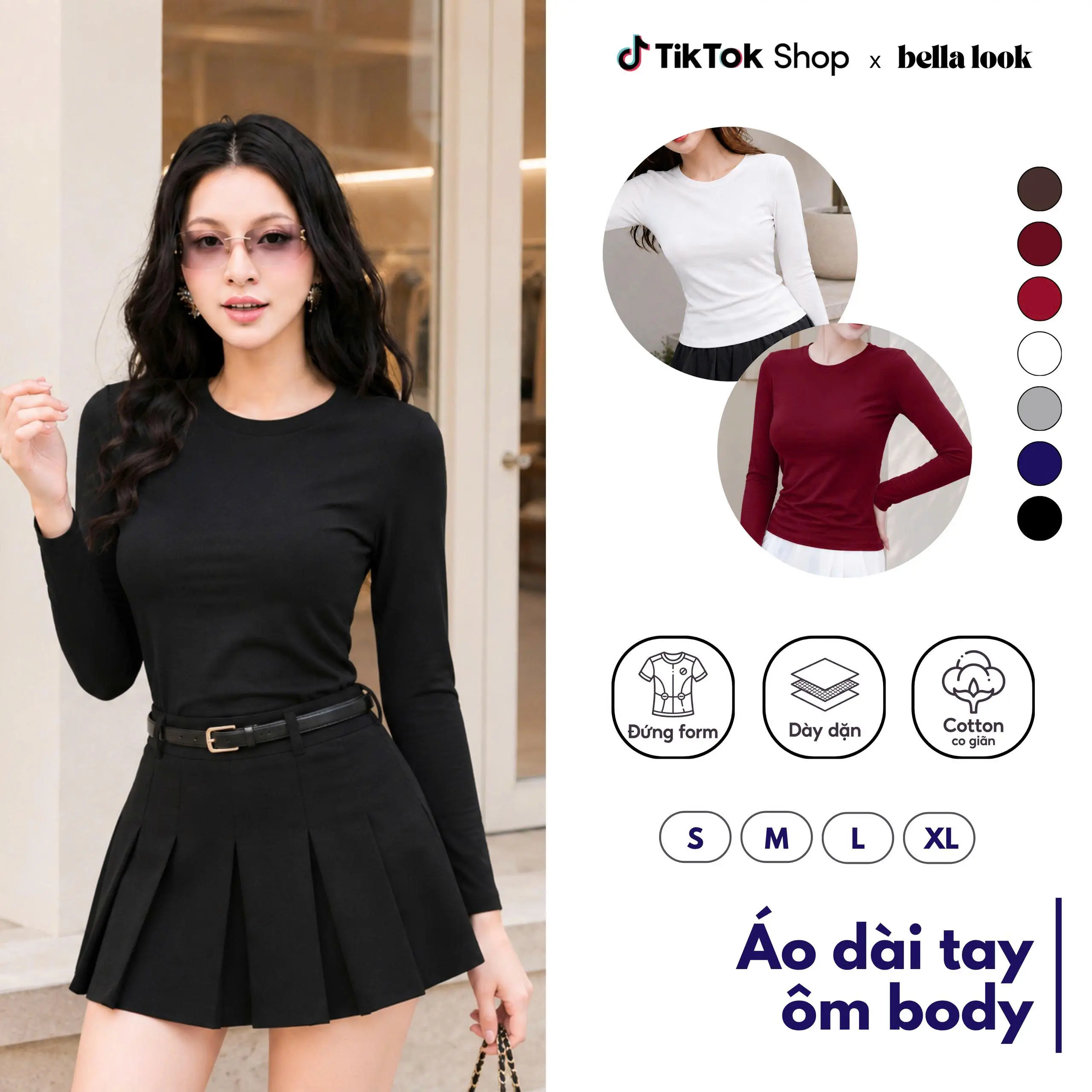 Áo Thun Cổ Tròn Dài Tay Chất Co Dãn Mềm Mịn BellaLook - 868 Thoải Mái Tối Đa Phù Hợp Mọi Hoạt Động Hàng Ngày