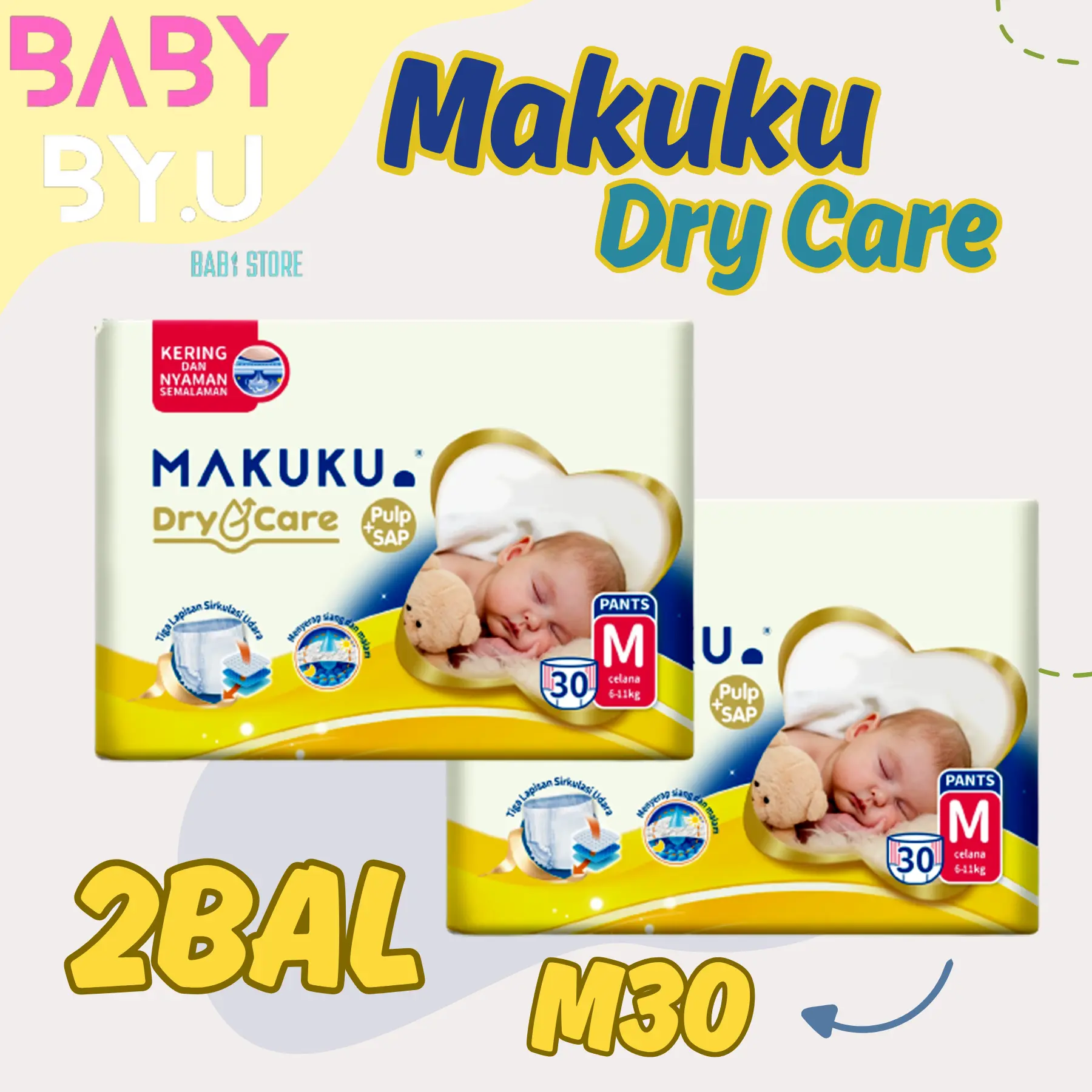[2BAL] MAKUKU DRY CARE SAP DIAPERS PANTS M30 [PANTS]