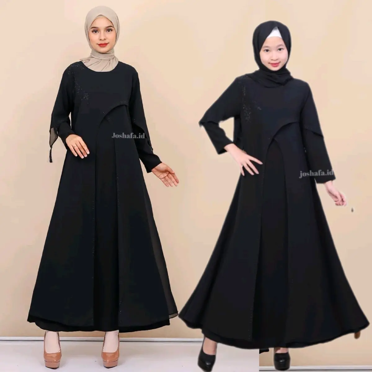 Gamis Abaya Couple Hitam & Putih Wolfish Premium Payet (Adara)