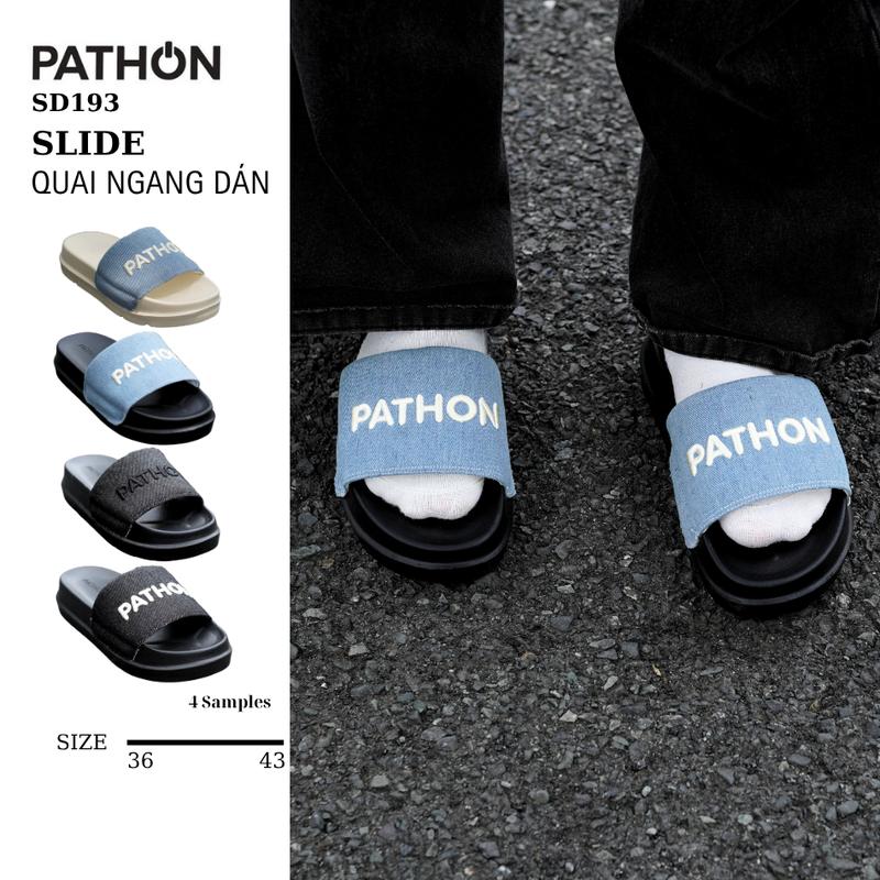 SD193 - Dép Pathon Classic Denim Quai Ngang unisex quai jean Thêu Chữ PATHON có đinh tán không đinh tán Slipper Dép nam dép nữ đế cao Quai Vải Jean Đế Độn IP Cao 4cm Unisex Thời Trang Nam Nữ