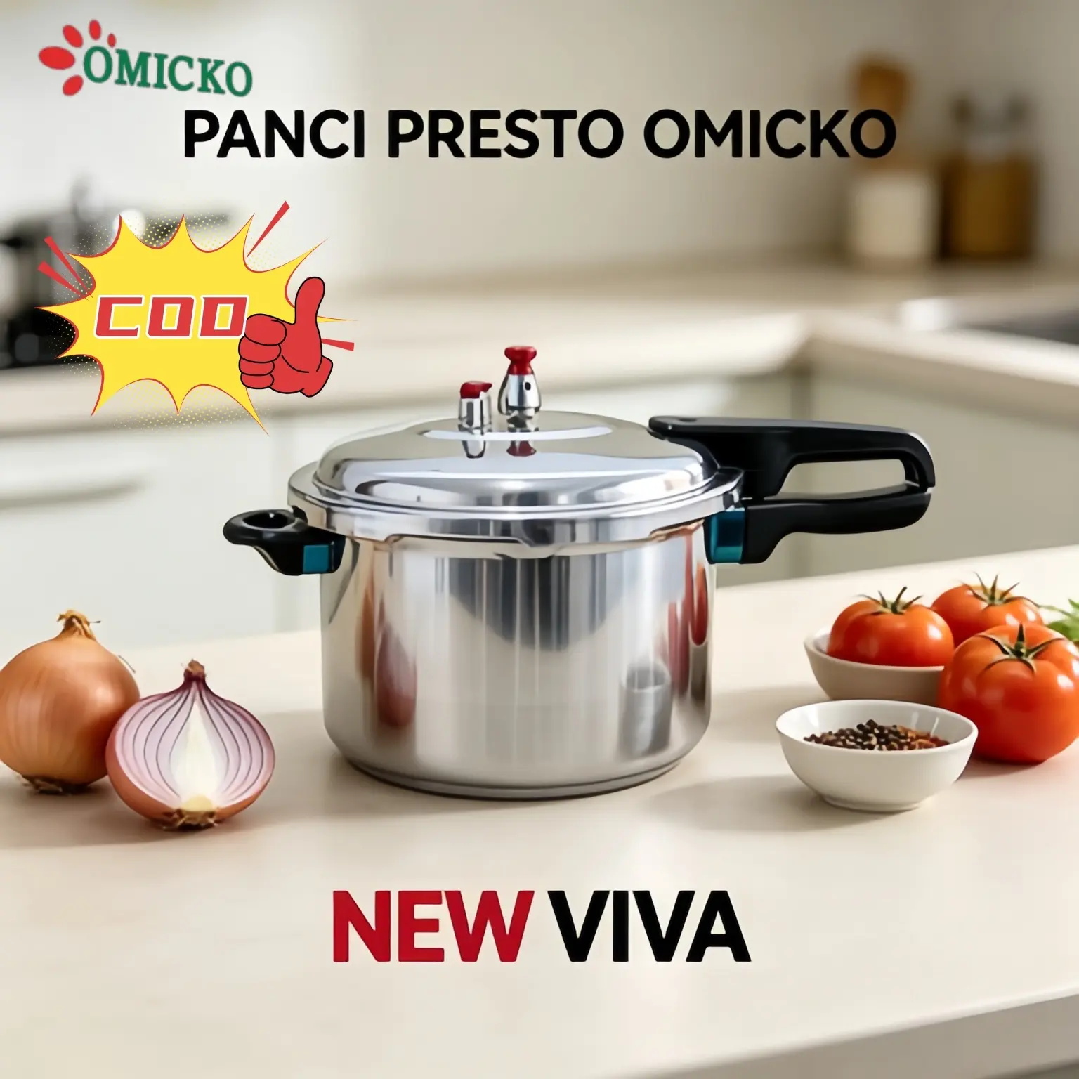 Panci Presto Omicko 24cm dan 26cm Pressure Cooker Cepat Matang Anti Karat Hemat Bahan Bakar Serbaguna untuk Dapur Rumah Tangga