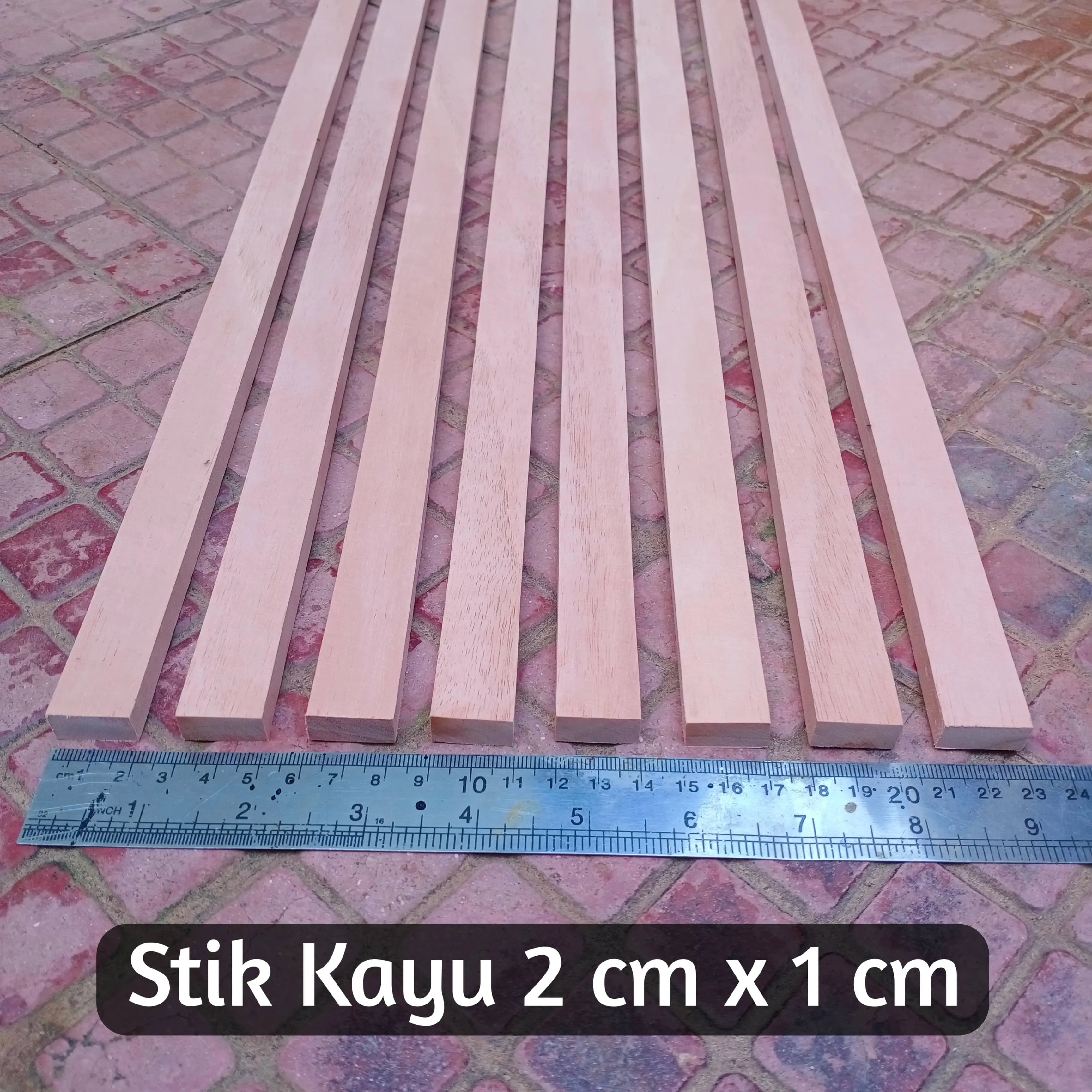 Stik Kayu 2 cm x 1 cm x 100 cm | Lis Kayu Kecil Panjang untuk Kerajinan, Dekorasi, Mainan dll