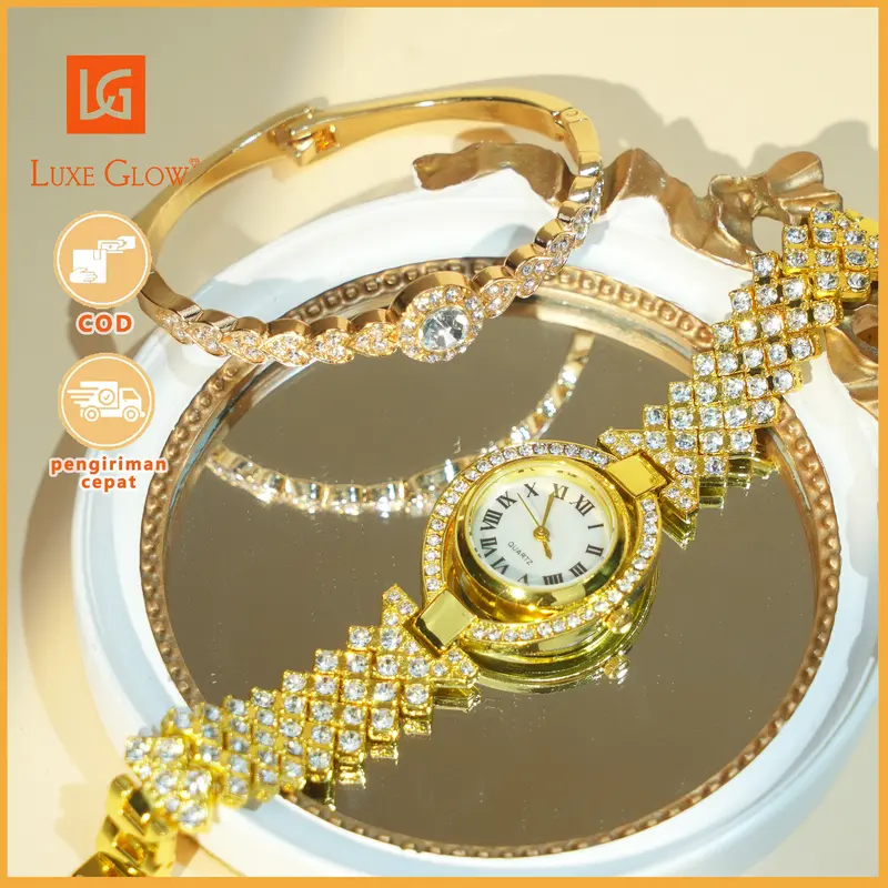 LuxeGlow  Beli jam tangan dapat gelang gratis. Bayar di tempat saat barang diterima. Jam tangan wanita berlian emas berkilauan. Tidak luntur. Angka Romawi. Produk baru. Kegiatan diskon khusus. 5