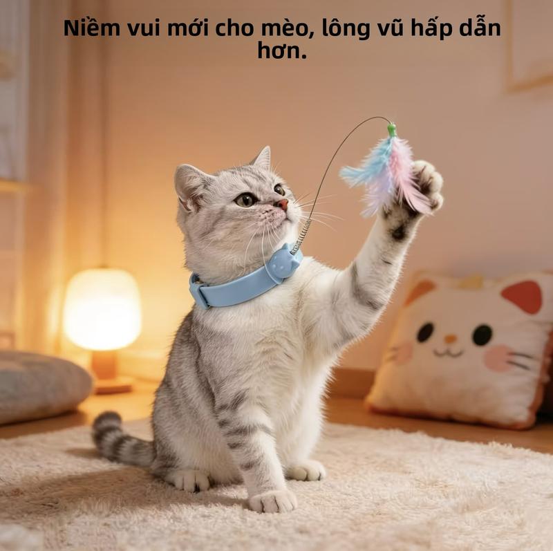 Vòng cổ mèo trêu chọc mèo với que lông vũ cho thú cưng tự chơi mà không cần chủ nhân đồng hành - Pet