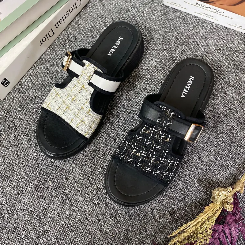 Savera Sandal Slop Wanita Rajut Sendal Wedges Hak Tinggi 3 Cm Perempuan Terbaru Cewek Kekinian Selop 0