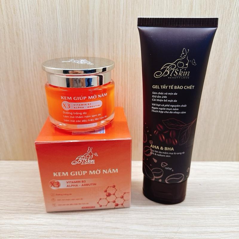 Kem Nám mới mạnh X3 + tẩy tế bào chết cafe BT SKIN  ( nám trắng thâm tàn nhang đồi mồi )