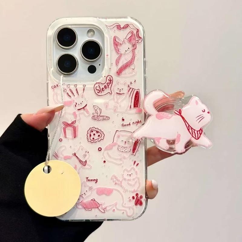 Giá Chân Đế Mèo Con Thiết Kế Đường Màu Hồng Thích Hợp Cho Ốp Điện Thoại iPhone 15 14 13 Và Ốp Bảo Vệ 12 11 Pro Max Ốp Chống Sốc Thiết Kế Hoạt Hình Dễ Thương Tương Thích Với iPhone Xs Max Và iPhone 16 Pro Max Mới