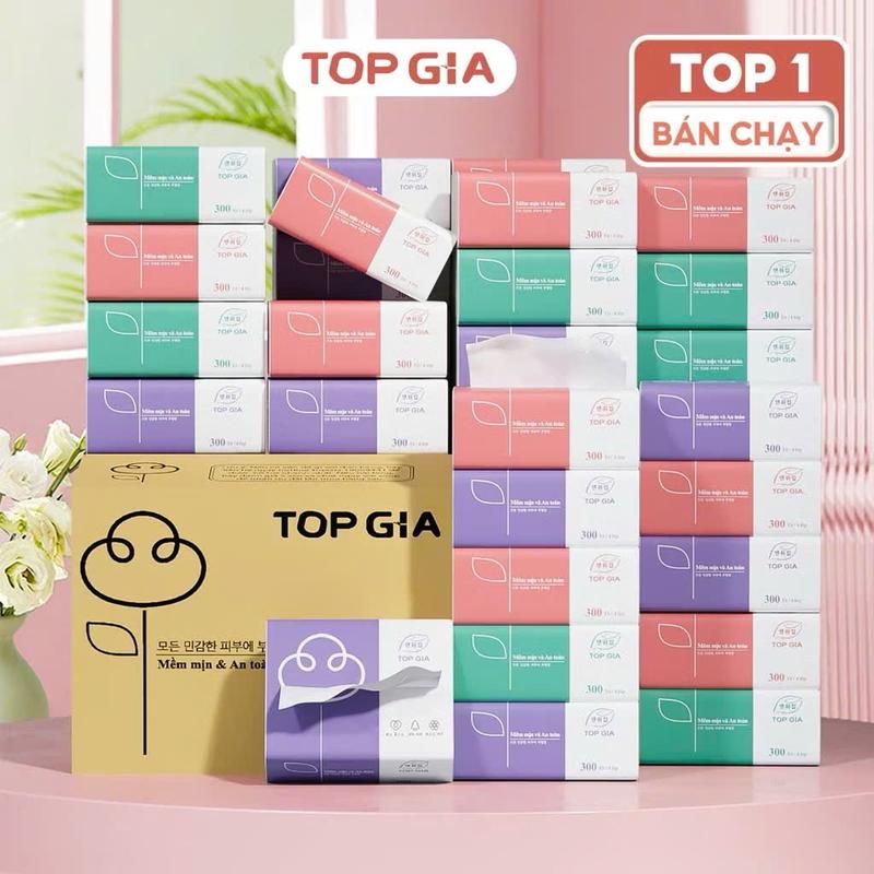 Thùng 30 gói - Khăn giấy mặt cao cấp 3 màu TopGia Giấy Ăn mềm mịn thân thiện với da Giấy Vệ Sinh