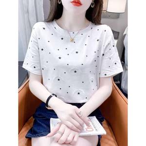 Polyester & Cotton Blend Blouse Plus Size and Versatile Printed Short Sleeved T-shirt #QZ805-STAR