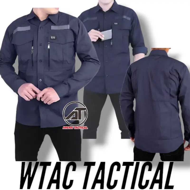 Kemeja tactical wtac lengan panjang ripstop tornado pakaian outdoor Pria Army Hitam Nyaman Putih Basic Cowok 4