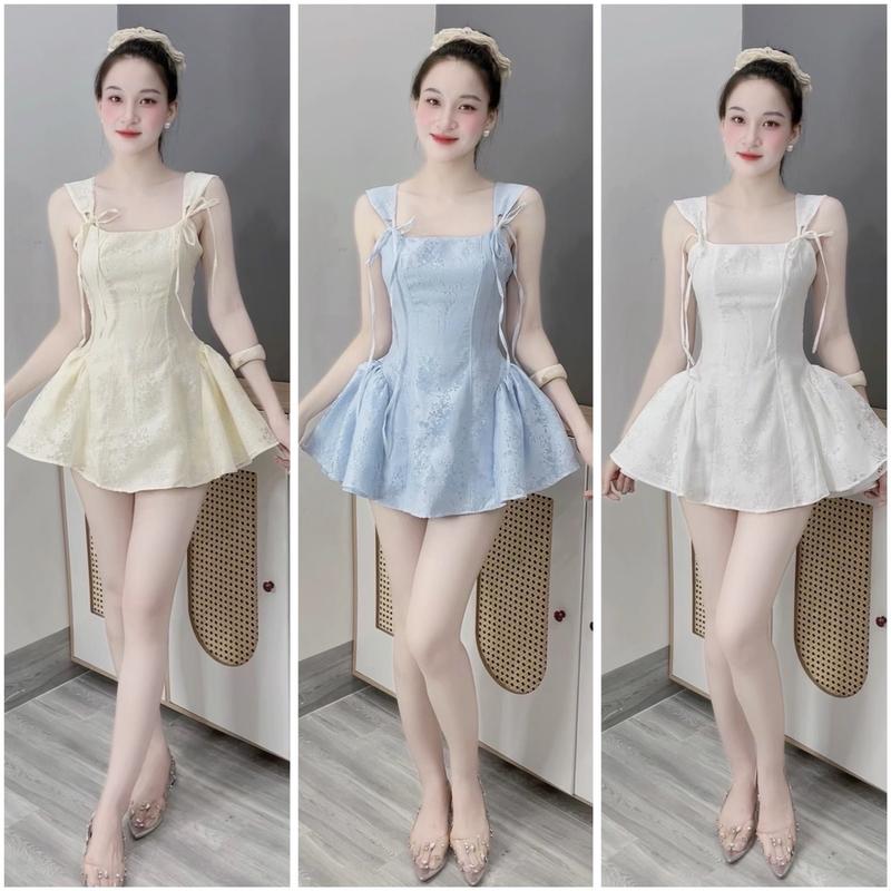   D845  Váy Thiết Kế Nơ Vai Cột Dây Dáng Ngắn Kho Sỉ Bảo Ngọc 