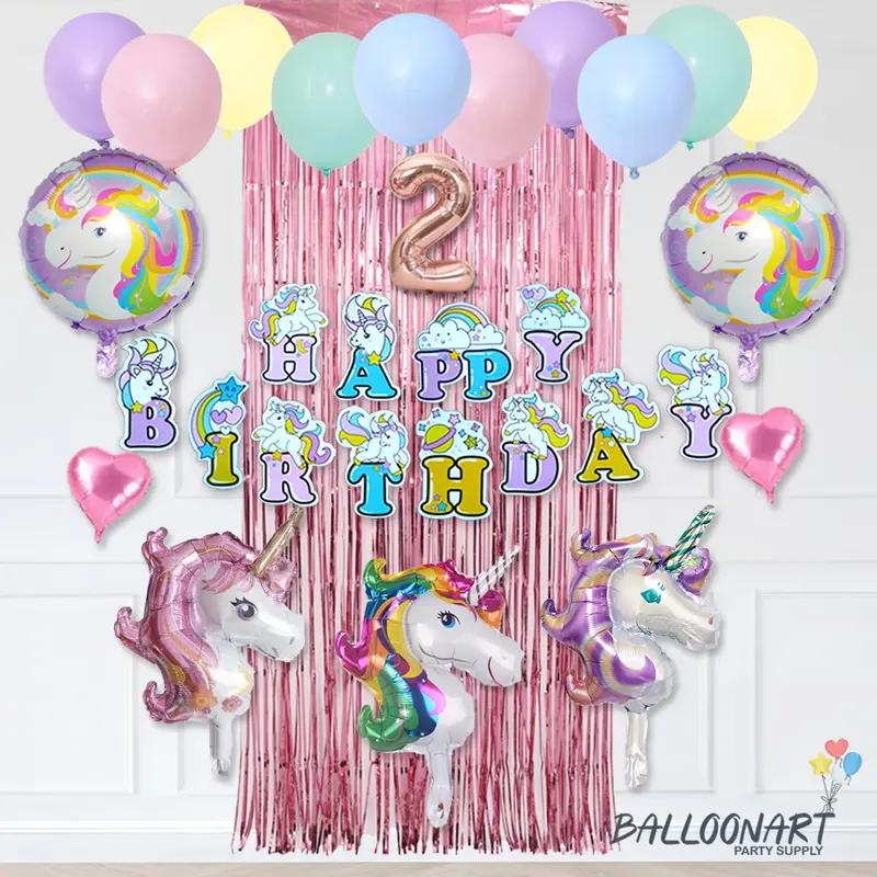 UNICORN SIMPLE DEKORASI SET/BALON FOIL/DEKORASI ULANG TAHUN ANAK PEREMPUAN Gold Rose 2