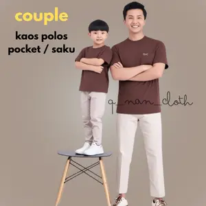 Couple Kaos Polos Pocket / Saku Ayah Dan Anak Bahan Cotton Combat 24 s