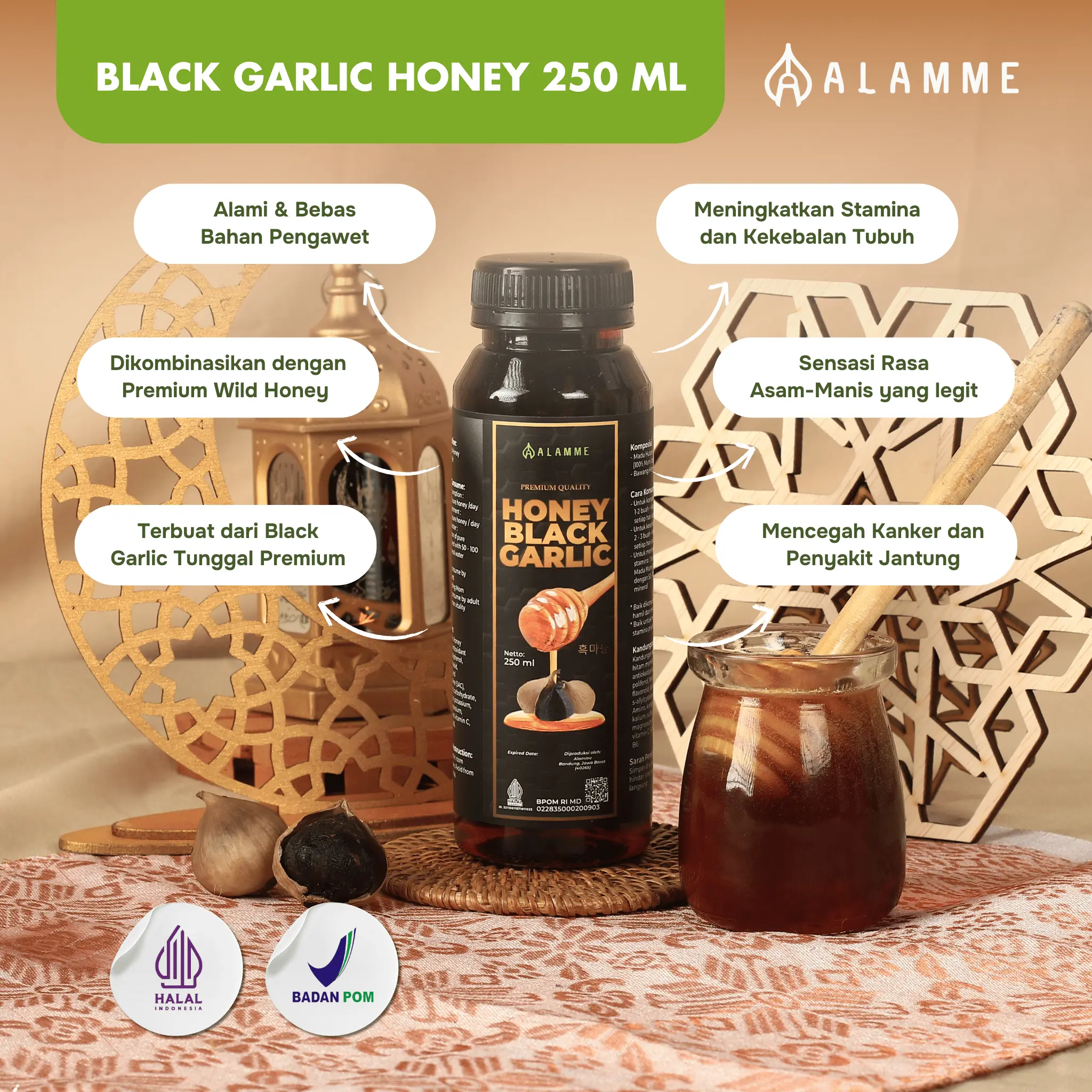 Black Garlic Honey Madu Bawang Hitam Tunggal 250ml manis asam Syrup Bebas gula