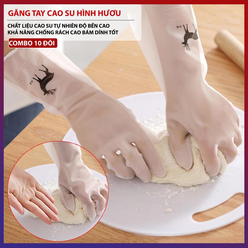 COMBO 10 Đôi Găng Tay Cao Su Rửa Chén Bát Và Lau Dọn Nhà Cửa DLS Găng Tay Cao Su Con Hươu Siêu Dai Làm Bếp Làm Vườn Chống Ăn Mòn Bảo Vệ Đôi Tay Của Bạn Tiện Lợi