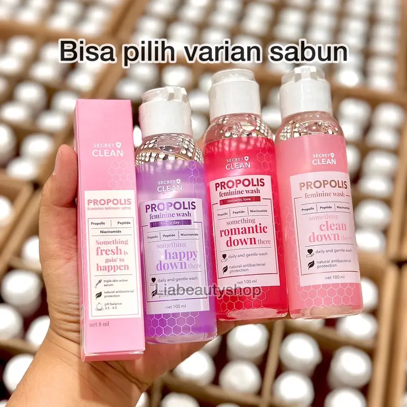 SECRET CLEAN PROPOLIS FAMININE WASH & SPRAY Feminine Perawatan Pencerah Kewanitaan Perfume Hygiene  Wanita  Manjakani Acid Extract Niacinamide Keputihan 2